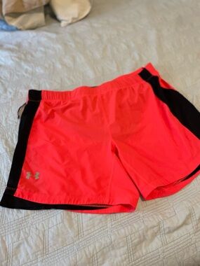 Under Armour Women's Neon Coral and Black Athletic Shorts